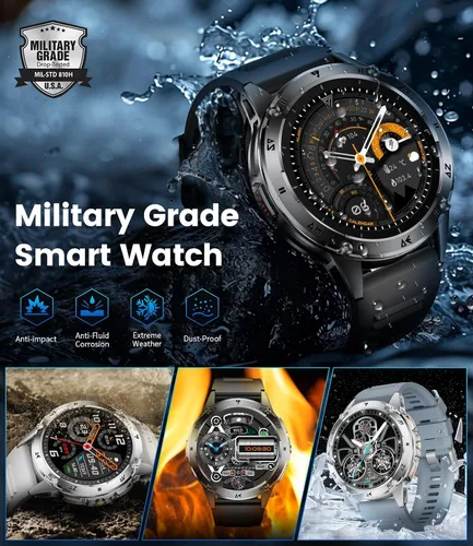 Vista 6 de LIGE Reloj inteligente militar para hombre, iPhone, Android, 1.43 pulgadas, HD, amoled, resistente, 120+ modos deportivos, IP68, impermeable