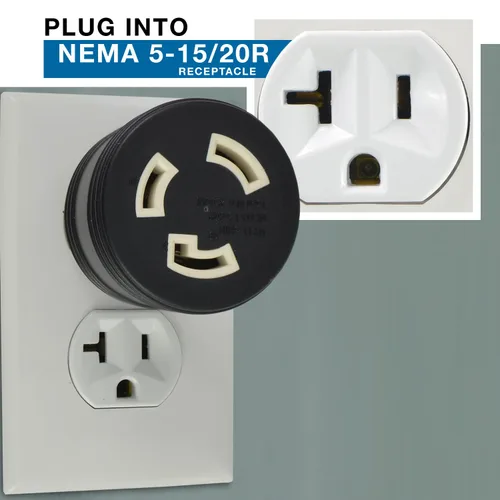 Vista 5 de Conntek Adaptador de enchufe NEMA 5-20P a NEMA L5-30R, enchufe macho de 20 amperios y 125 voltios a conector hembra de bloqueo de 30 amperios y 125
