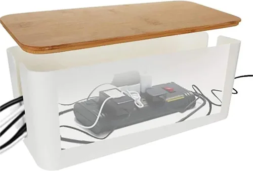 Vista 4 de Caja de almacenamiento de cables de 3 piezas, estuche de regleta de alimentación de línea de madera, organizador de cables de carga, contenedor