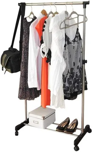 Vista 6 de Perchero de ropa con ruedas y estantes inferiores, negro y plateado (B)