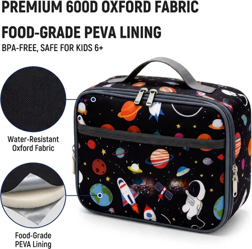 Vista 2 de Kulle - Lonchera de astronauta para niños, bolsa de almuerzo con tema espacial aislada, lonchera térmica reutilizable para niños, para la escuela