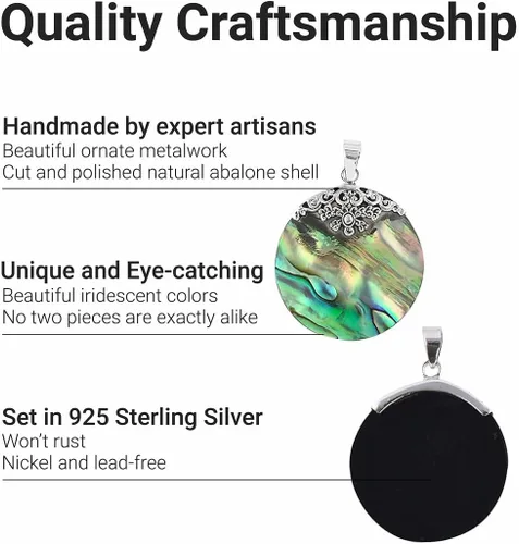 Vista 3 de Shop LC - Colgante de concha de abulón en plata de ley 925, joyería bohemia de abulón hecha a mano genuina para mujer, colgantes de abulón natural