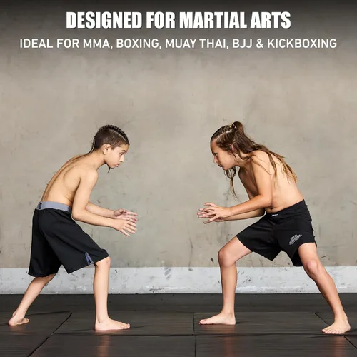 Vista 4 de Elite Sports Pantalones cortos de entrenamiento para niños MMA BJJ No GI UFC, pantalones cortos deportivos para niños y niñas, pantalones cortos