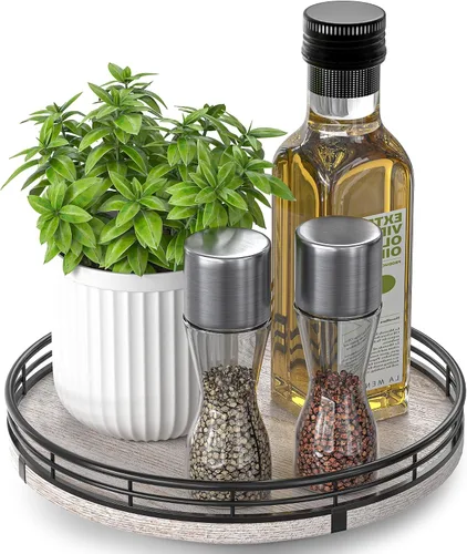Vista 18 de Marble Lazy Susan - Tocadiscos para mesa, bandeja redonda de mármol de grano de madera antigua de 10 pulgadas para mesa de comedor, encimera de Negro