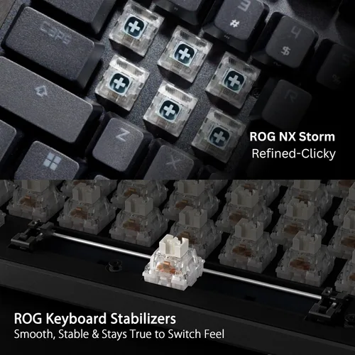 Vista 7 de ASUS ROG Strix Scope II 96 Teclado mecánico inalámbrico para juegos, 96% de tamaño completo, conectividad trimodo, interruptores ROG NX Storm