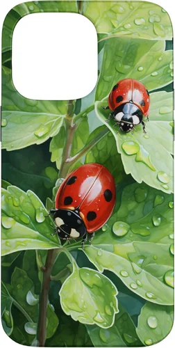 Vista 21 de Ladybugs on Green Leaves Watercolor Case for iPhone 17