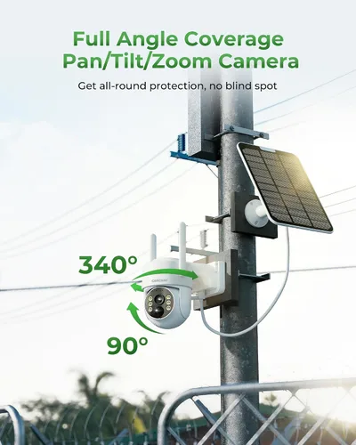 Vista 4 de Camcamp Solar Security Cameras Wireless Outdoor with 10" Monitor, 4 Cam Kit 100% Wire-Free, 360° View, Pan & Tilt, Solar-Powered, 10CH NVR, 2.4 &
