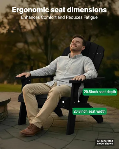 Vista 4 de YEFU Silla Adirondack de gran tamaño con soporte para tazas, silla para fogata de plástico para exteriores, resistente a la intemperie, silla