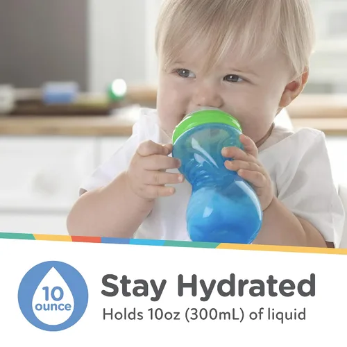 Vista 5 de Nuby Clik-It - Vaso para sorber de fácil agarre sin derrames y boquilla suave para niños, paquete de 3, 10 onzas, 6 meses en adelante