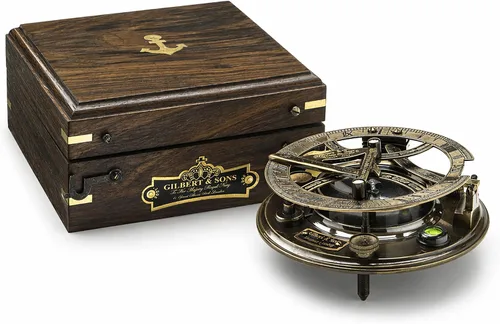 Vista 8 de Brújula de reloj de sol marítima antigua Brújula de bolsillo grabada personalizada para él, decoración náutica de cobre y latón, regalo de velero