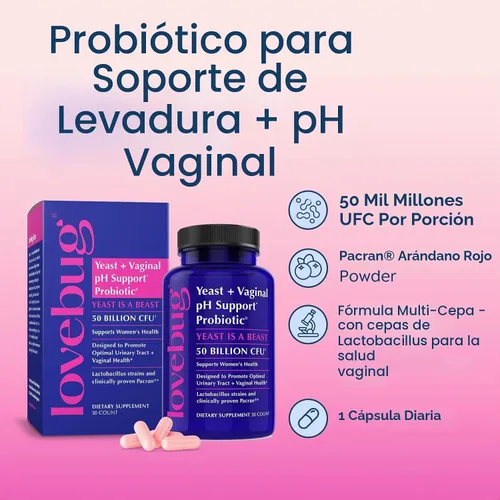 Vista 3 de LOVEBUG Probióticos para mujeres con Pancran® - Probiótico multi-cepa que apoya el equilibrio de IVU, BV, olor y pH - Probióticos vaginales