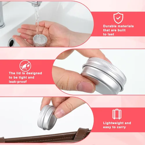 Vista 3 de Paquete de 6 tarros de aluminio de 0.5 onzas, mini latas para ungüentos, mini lata recargable a prueba de fugas, tapa de rosca, recipientes