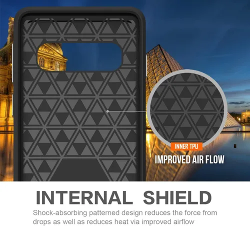 Vista 5 de KIOMY Funda para Samsung Galaxy S10, a prueba de golpes, diseño híbrido, parte trasera de policarbonato duro con interior de TPU flexible 2 en 1
