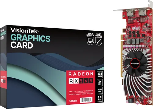 Vista 9 de VisionTek Tarjeta gráfica AMD Radeon RX 550 4GB GDDR5 2x DisplayPort 2 Monitor Support, Low Profile SFF, Full Height Bracket Included, Single