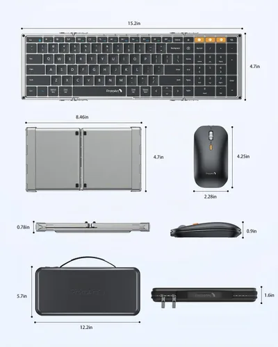 Vista 9 de ProtoArc XKM01 Full-Size Foldable Keyboard Mouse Combo for Travel, Gray Gris negro