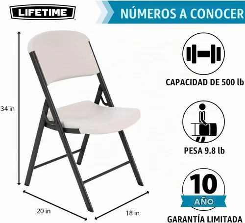 Vista 2 de LIFETIME 42803 - Sillas plegables de grado comercial, paquete de 4, color almendra