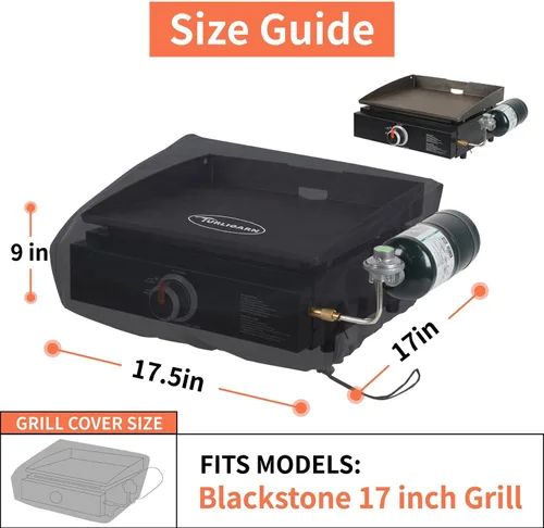 Vista 2 de Cubierta para parrilla Blackstone de 17 pulgadas de alta resistencia, tela Oxford 600D impermeable, cubierta protectora impermeable compatible