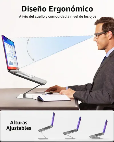 Vista 2 de Soporte para laptop para escritorio, soporte ergonómico ajustable para laptop, soporte plegable para computadora portátil compatible con MacBook