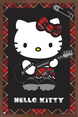Vista 10 de Hello Kitty: Póster de pared rojo punk de 22.4 pulgadas de largo x 14.7 pulgadas de ancho, versión enmarcada de madera de granero