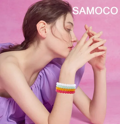 Vista 4 de SAMOCO 24 pulseras elásticas de cuentas de 0.315in, hechas a mano, redondas, de cristal, para mujer, multicolor, mate, pulsera elástica