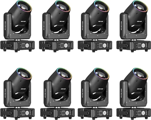 Vista 13 de 350W 7R Luz de haz con cabeza móvil y tira LED RGB, control DMX512, sonido activado, efecto de prisma, niebla, arcoíris, 48 prismas y 14 gobos, 14