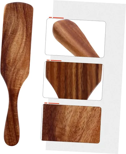 Vista 4 de Estilo europeo Mango largo Pala de madera Espátula ranurada Cocina Spurtle Madera Flipper Turner Madera Espátula Tarro Mantequilla Multifunción