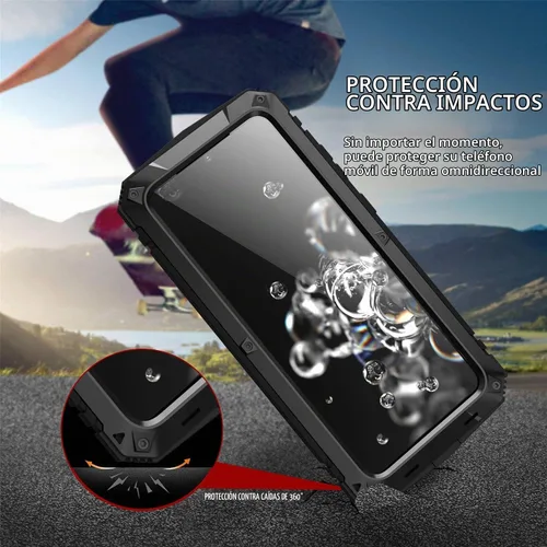 Vista 6 de Simicoo Funda de metal compatible con Samsung Note 20 Ultra con protector de pantalla militar, resistente a prueba de golpes, con soporte para Negro