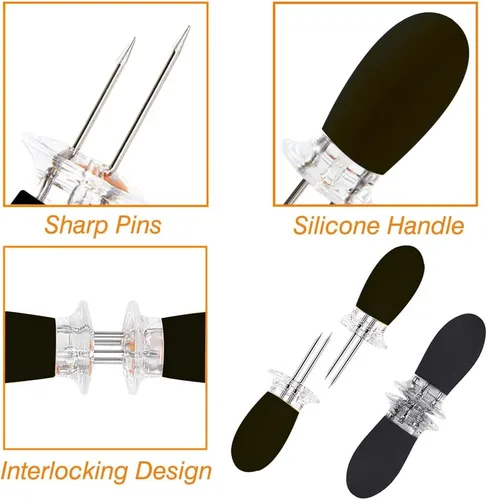 Vista 5 de 16 unidades/8 pares de soportes de maíz negro – soportes de mazorca de maíz de acero inoxidable, brochetas de diseño entrelazado para cocinar