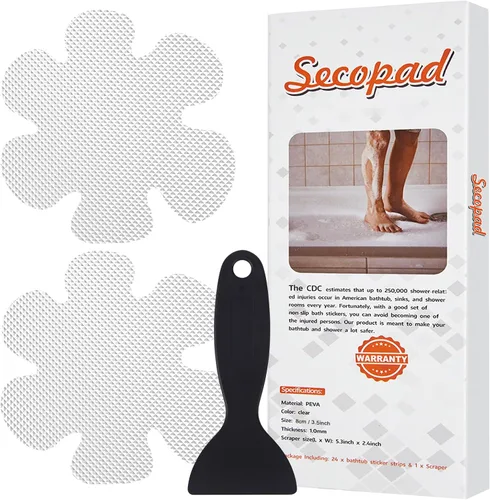 Vista 14 de Secopad Calcomanías para bañera antideslizantes, 24 piezas de peldaños de ducha de seguridad con raspado premium (negro)