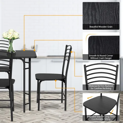 Vista 2 de Giantex Juego de mesa y sillas de cocina para 4, juego de comedor de 5 piezas con marco de metal, mesa rectangular que ahorra espacio para comedor