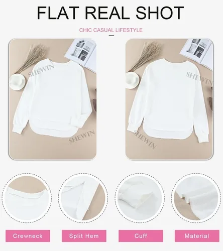 Vista 5 de SHEWIN Sudadera de gran tamaño para mujer, casual, de otoño, manga larga, cuello redondo, sin botones