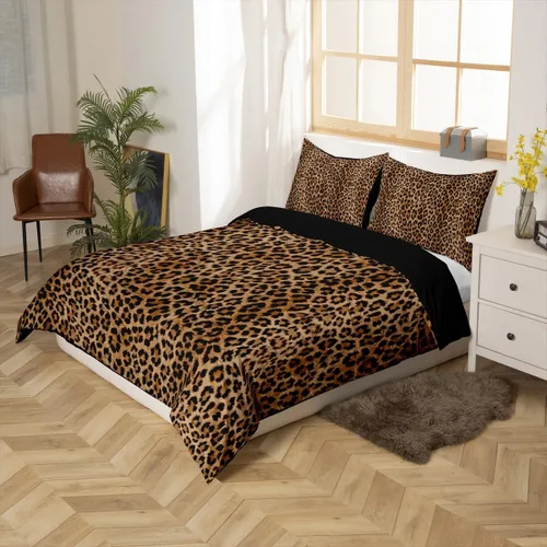 Vista 2 de Feelyou Juego de ropa de cama con estampado de leopardo, tamaño individual, funda de edredón con estampado de guepardo para niños y niñas, funda