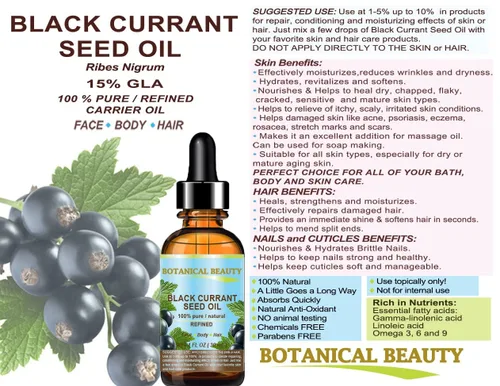 Vista 4 de Botanical Beauty Aceite de semillas de grosella negra, 100% puro, natural, sin diluir, refinado, aceite portador prensado en frío para el cuidado