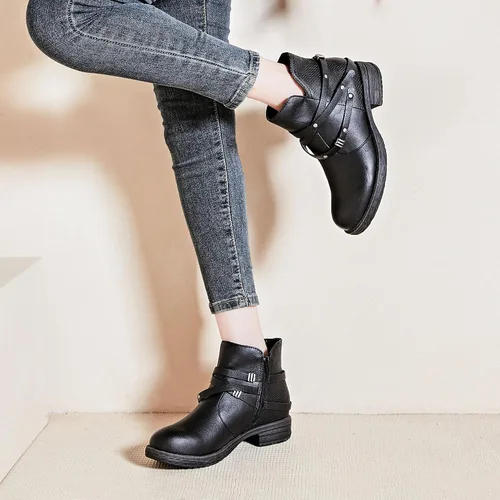 Vista 5 de Ataiwee Women's Wide Width Ankle Boots, Chunky Heel Side Zipper Fashion Slip On Short Booties.