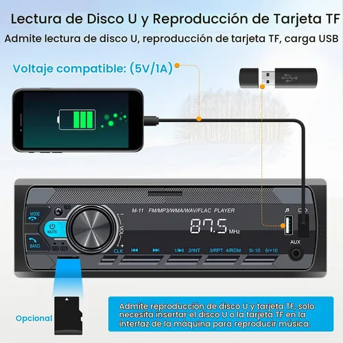 Vista 4 de SIXWIN Estéreo de Coche Single Din con Bluetooth 5.0 Llamadas Manos Libres Control de Voz Estéreo de Coche Radio FM de Coche Reproductor Mp3