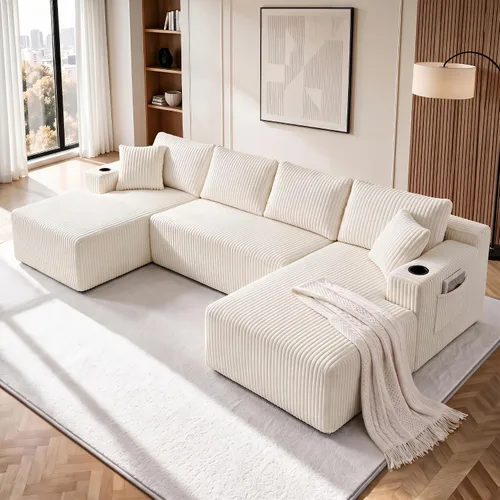 Vista 34 de Sofá seccional Cloud de 108 pulgadas, sofá seccional modular moderno con asiento profundo, sofás de pana sin estructura con chaise en forma de L