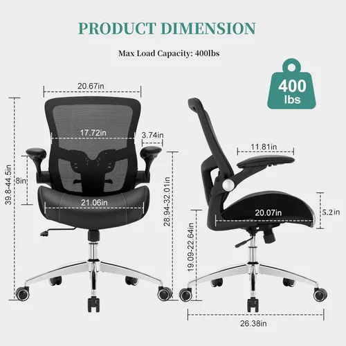 Vista 3 de Silla de oficina grande y alta de 400 libras, silla de escritorio para computadora resistente con asiento ancho de espuma de modelado 3D, silla