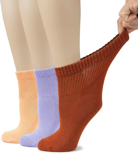 Vista 33 de Hugh Ugoli Calcetines tobilleros de algodón para mujer para diabéticos, anchos, sueltos, elásticos, puntera sin costuras, semiacolchado superior sin