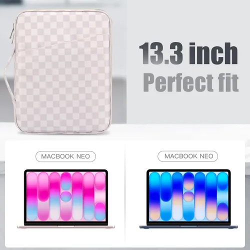 Vista 2 de TiMOVO Laptop Sleeve 13.3-14 Inch for MacBook Neo/Air/Pro, Khaki Checkered Cream Khaki Checkered