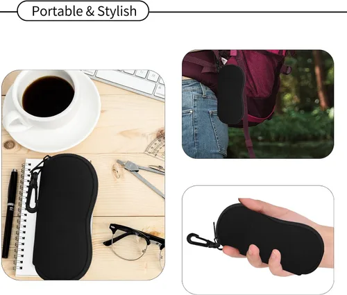 Vista 4 de Hion Sunglasses Case Ultra Light Neoprene Zipper Eyeglass Soft Case with Belt Clip