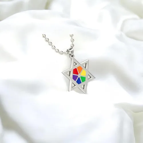 Vista 5 de Collar con colgante de estrella de David de arco iris, judío, gay, lesbiana, LGBTQ, judaísmo y orgullo