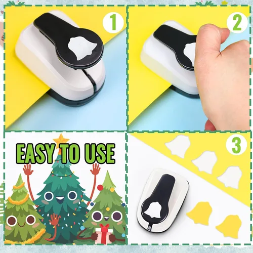 Vista 6 de Perforadora de Navidad de 1 pulgada, Perforadora de Campana para Manualidades de Papel, perforadora con forma de campana para manualidades