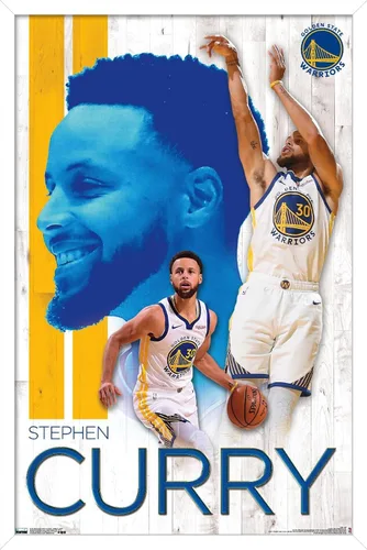 Vista 13 de Trends International NBA Golden State Warriors - Póster de pared de Stephen Curry 19, 14.725 x 22.375 pulgadas, versión enmarcada de madera