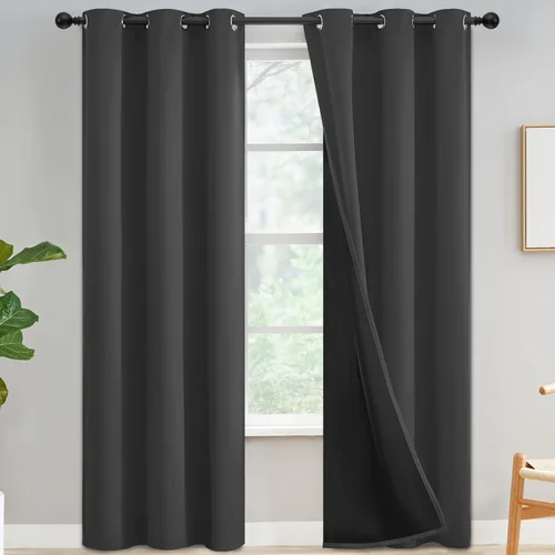 Vista 26 de Yakamok Cortinas negras, cortinas de ventana con aislamiento térmico y eficiencia energética para dormitorio, cortinas opacas completas y cortinas