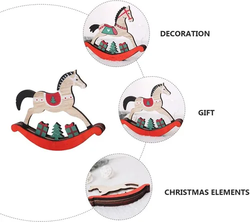 Vista 6 de 12 piezas de adornos de Navidad, mini caballero, decoración de casa para el hogar, adornos de madera de Navidad, decoración de caballo mecedor