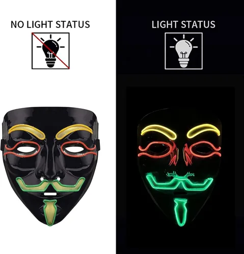 Vista 3 de Máscara con luz LED, cosplay, fiesta de festivales, accesorios de máscaras, máscaras faciales de Halloween para hombres, mujeres y niños