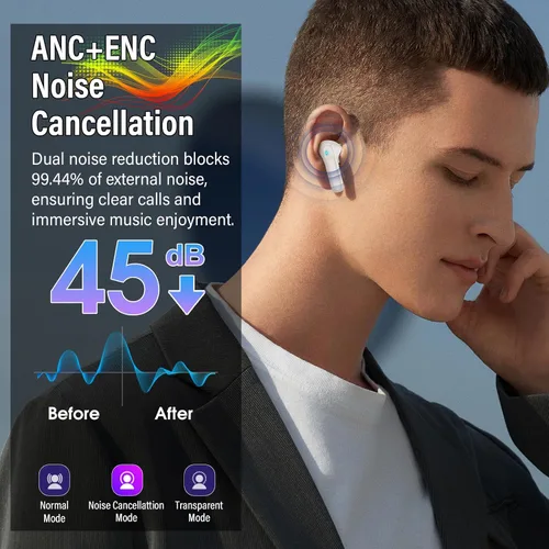Vista 2 de Auriculares inalámbricos, Bluetooth 5.4, pantalla táctil multifunción con 5 modos de ecualización, auriculares estéreo de 48 horas con cancelación