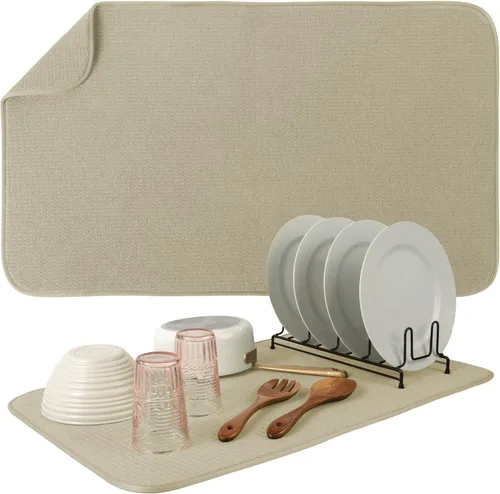 Vista 33 de S&T INC. Tapete de microfibra para secado de platos, reversible y absorbente para cocina, de 16 x 18 pulgadas, color negro