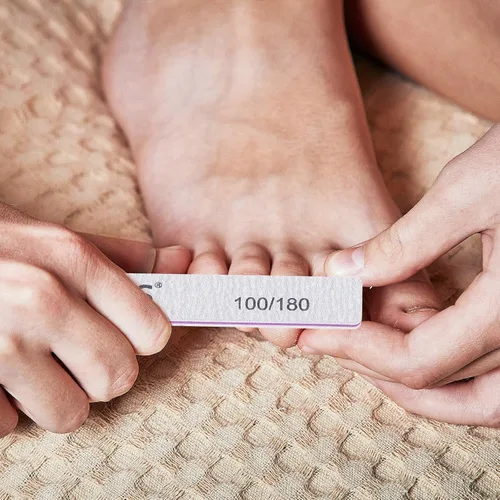 Vista 6 de BTYMS 30 unidades de limas de uñas de grano 100/180 y pulidoras profesionales de doble cara, herramienta de manicura para uñas acrílicas
