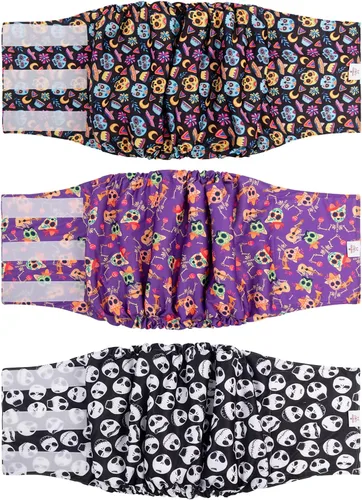 Vista 52 de CuteBone - Pañales lavables para perro macho, banda abdominal, paquete de 3 unidades, color negro, modelo DM54XS